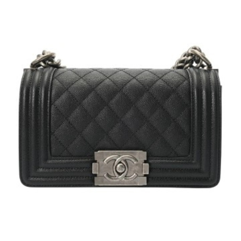 CHANEL Boy Chanel Chain Shoulder Bag, 20cm, Black, A67085, Women's, Caviar Sk...